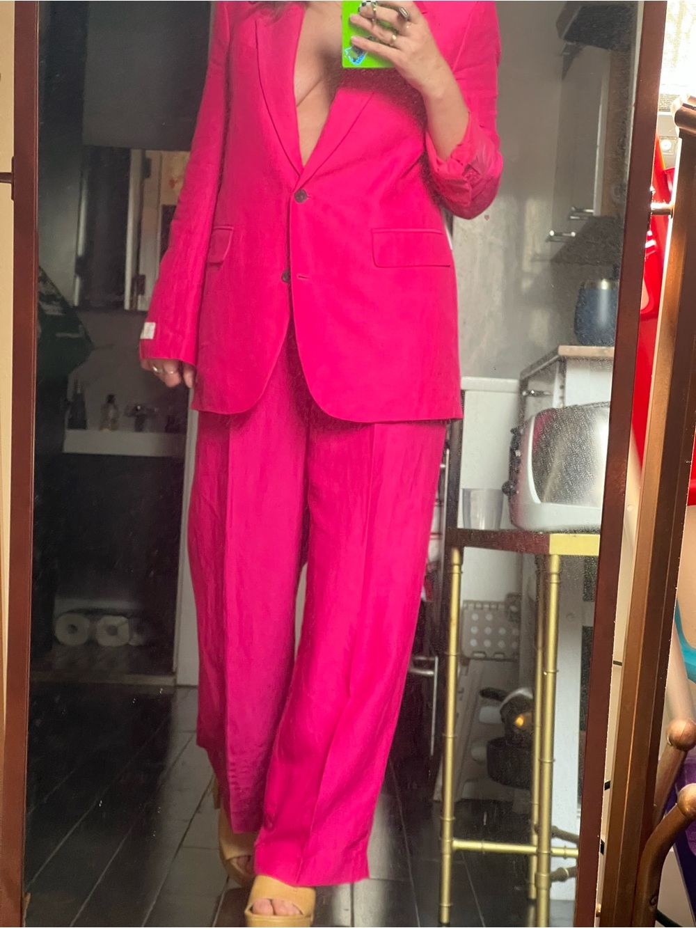 Aritzia Babaton Hot Pink Wide-Leg Linen Suit Set
